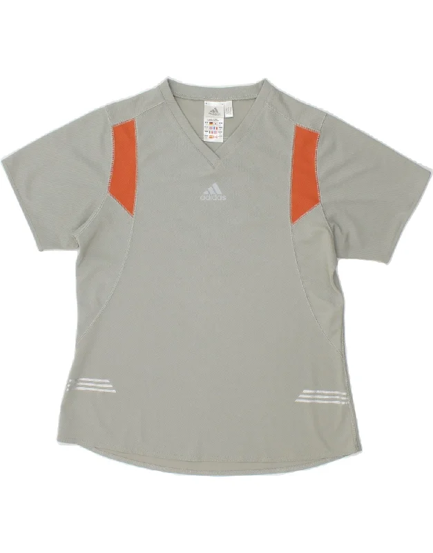 ADIDAS Womens Climacool T-Shirt Top UK 14 Large Grey Colourblock Polyester Polka Dot Checkered Tartan