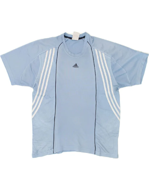 ADIDAS Womens Climacool T-Shirt Top UK 16 Large Blue Polyester Print Jacquard Patchwork