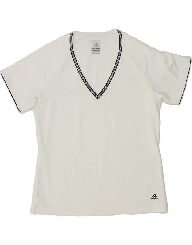 ADIDAS Womens Climalite T-Shirt Top UK 14 Medium  White Polyester Mesh Canvas Denim