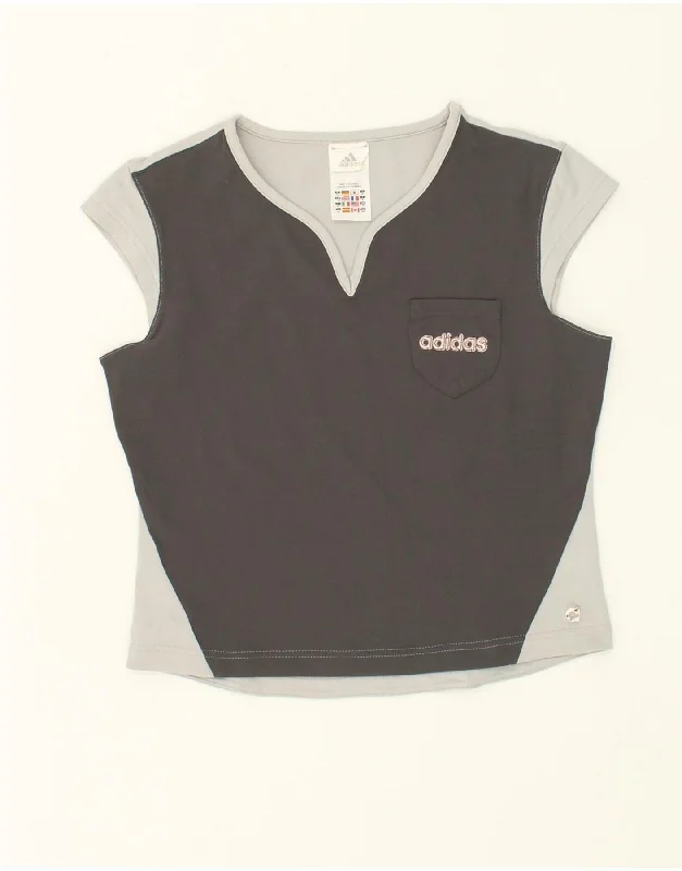 ADIDAS Womens Crop Graphic T-Shirt Top UK 14 Medium Grey Colourblock Spandex Blend Rayon Blend Denim Blend ADIDAS Womens Crop Graphic T-Shirt Top UK 14 Medium Grey Colourblock Spandex Blend Rayon Blend Denim Blend