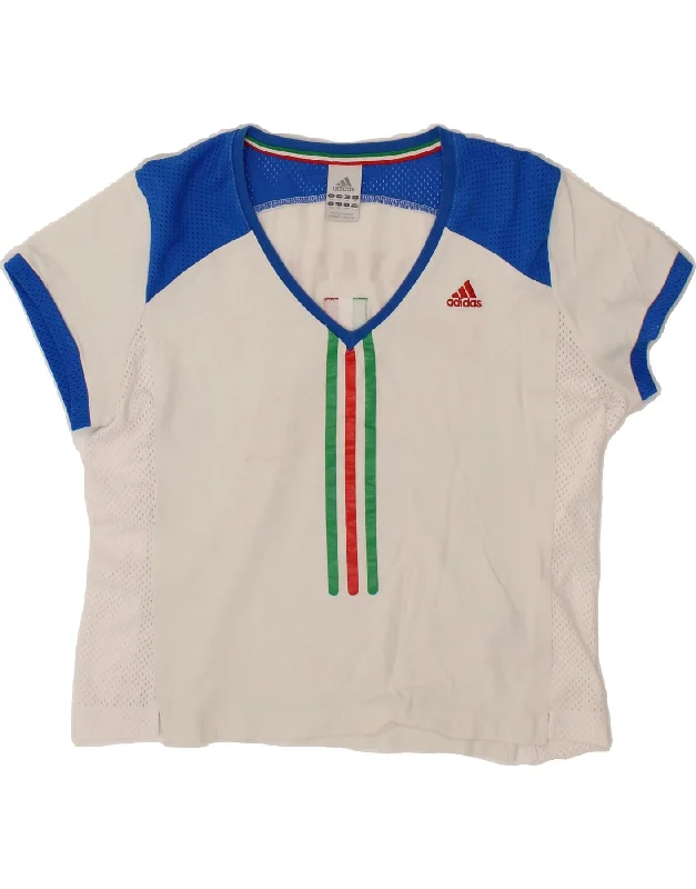 ADIDAS Womens Italia Graphic T-Shirt Top UK 16 Large White Colourblock Elegant Classic Vintage ADIDAS Womens Italia Graphic T-Shirt Top UK 16 Large White Colourblock Elegant Classic Vintage