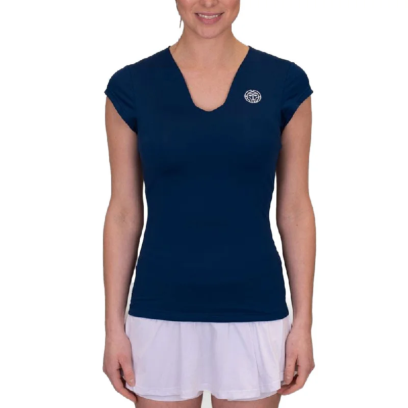 Bidi Badu Crew V-Neck Tee (Women's) - Dark Blue Houndstooth Herringbone Solid