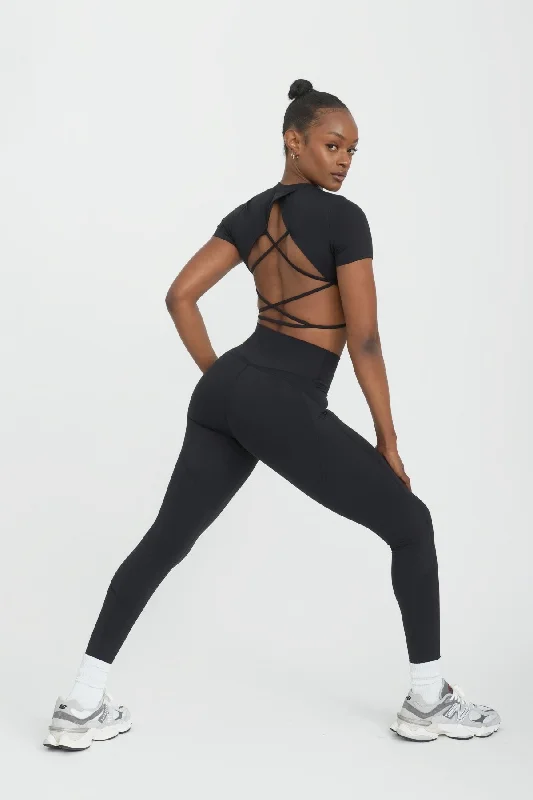 Bklyn Crop Tee-Black Chenille Blend Fleece Blend Nylon Blend
