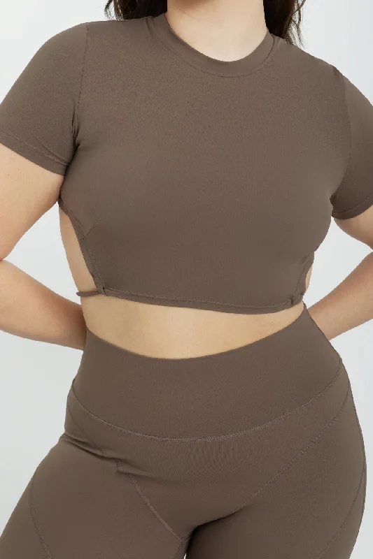 Bklyn Crop Tee-Taupe Mesh Blend Leather Blend Suede Blend