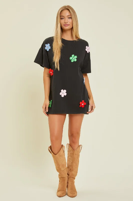 Bloom Wildly T-Shirt Dress Real Fur Shearling Chenille