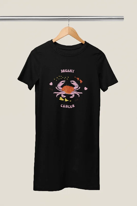 Cancer Zodiac Dreamy Cotton Night T-Shirt Dress For Women Solid Print Embellished