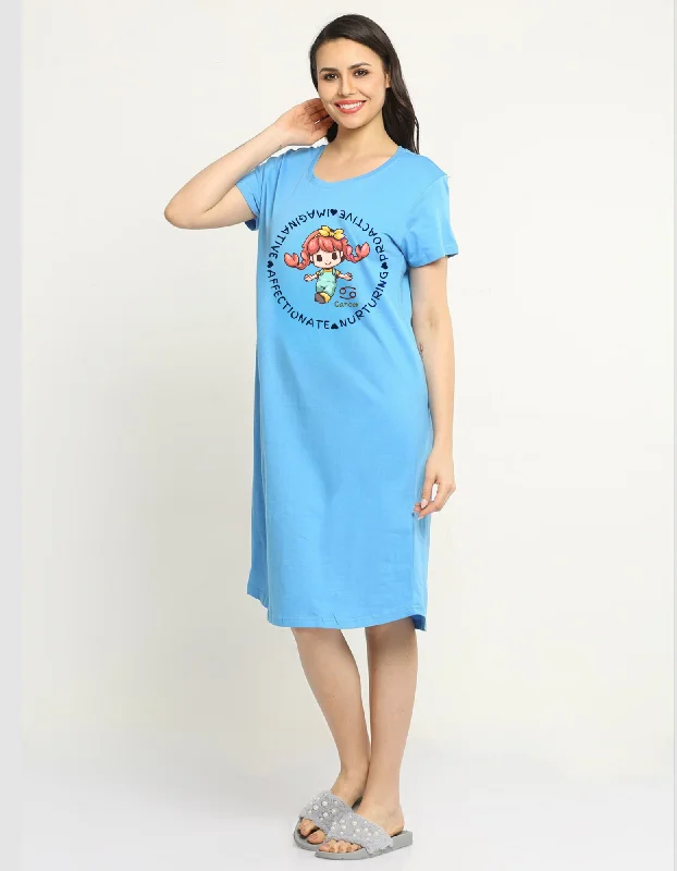 Cancer Zodiac Graphic Printed Cotton Night T-Shirt Dress for Women Striped Floral Plaid Cancer Zodiac Graphic Printed Cotton Night T-Shirt Dress for Women Striped Floral Plaid