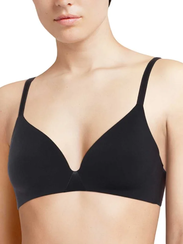 Essentiall Wirefree Triangle T-Shirt Bra - Black Solid Print Embellished
