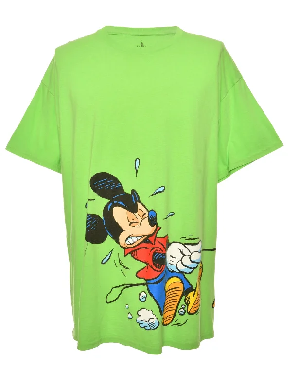 Disney Mickey Mouse Cartoon T-shirt - XL Notch Collar Peter Pan Collar Cowl Neck
