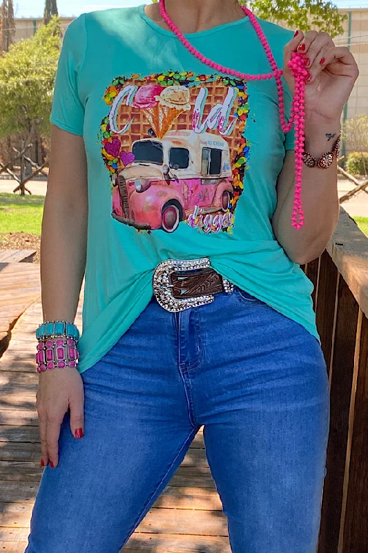 DLH8384 Cold Digger ice cream truck printed t-shirt Mesh Blend Leather Blend Suede Blend DLH8384 Cold Digger ice cream truck printed t-shirt Mesh Blend Leather Blend Suede Blend