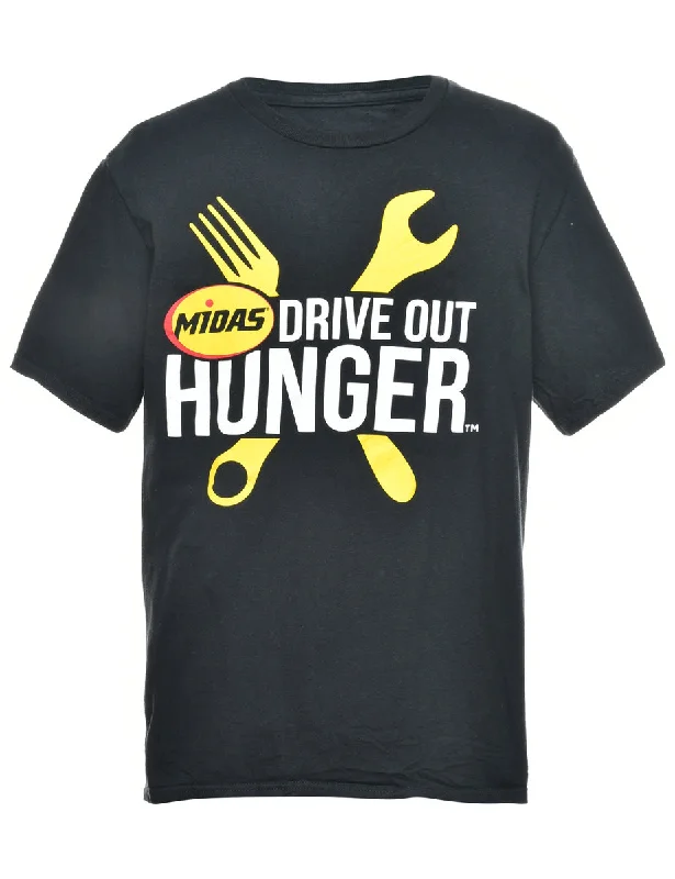 Drive Hunger Printed T-shirt - M V-Neck T-Shirt Long Sleeve Cotton