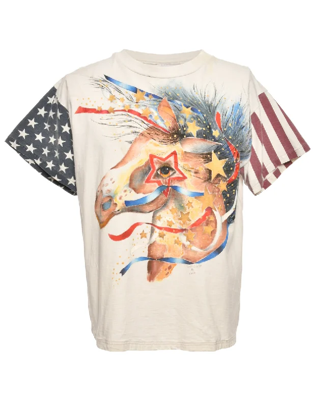 Eagle Printed T-shirt - L Boxy Fit Fitted Loose