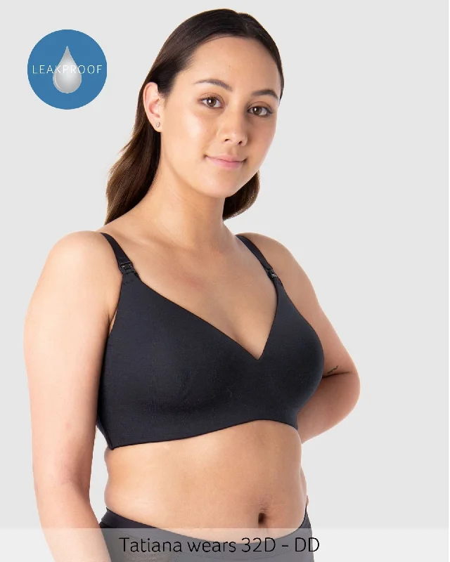 EMBRACE LEAKPROOF BLACK T-SHIRT NURSING BRA - WIREFREE Lace Blend Ribbed Blend Corduroy Blend