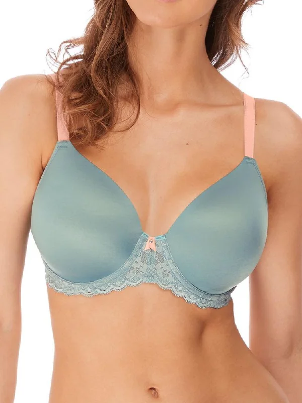 Offbeat Moulded Demi T-Shirt Bra - Earl Grey Solid Print Embellished