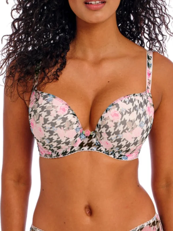 Rose Blossom Moulded Plunge T-Shirt Bra - Multi Graphic Embroidered Appliqued