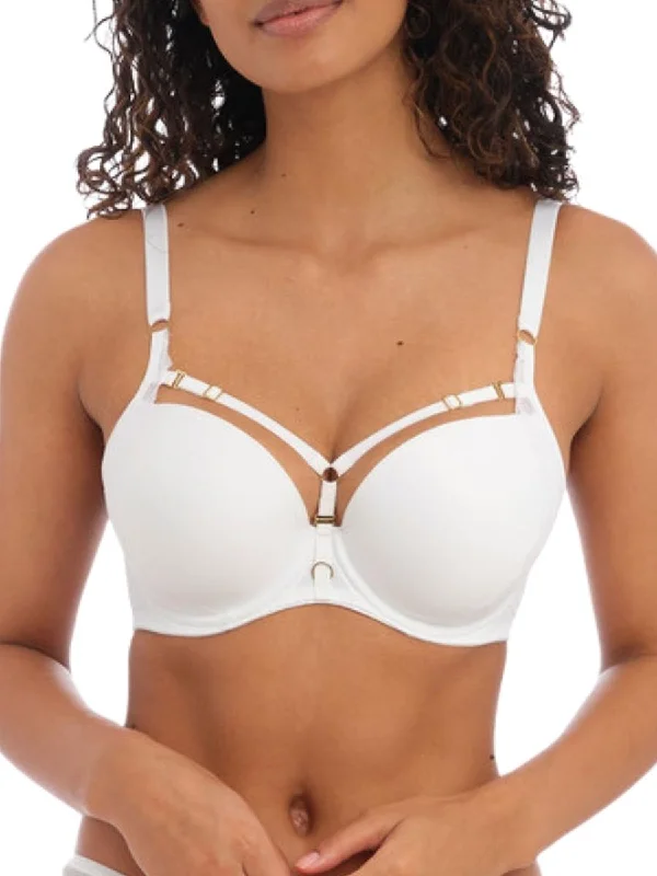 Temptress T-Shirt Bra - White Mesh Blend Leather Blend Suede Blend