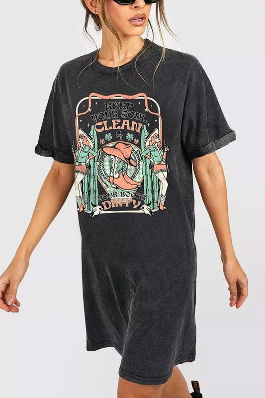 : Keep Your Soul Clean Graphic Black T-Shirt Dress (Size Medium) Asymmetrical Pockets Print : Keep Your Soul Clean Graphic Black T-Shirt Dress (Size Medium) Asymmetrical Pockets Print