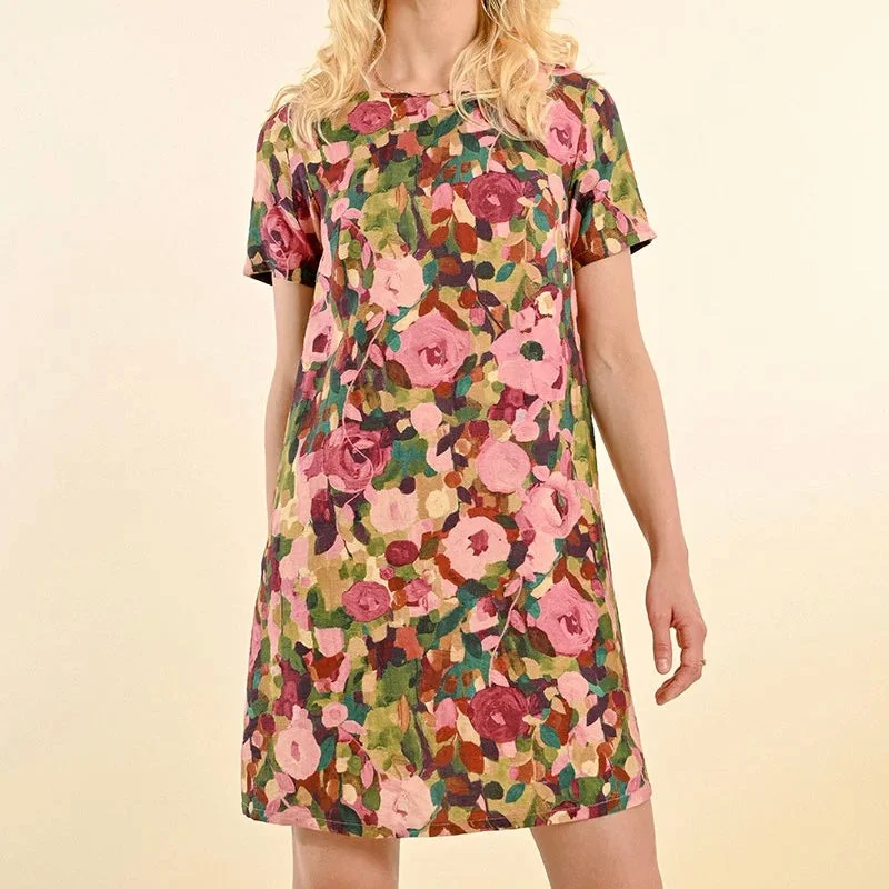 Molly Bracken Floral T-shirt Dress Satin Blend Silk Blend Wool Blend