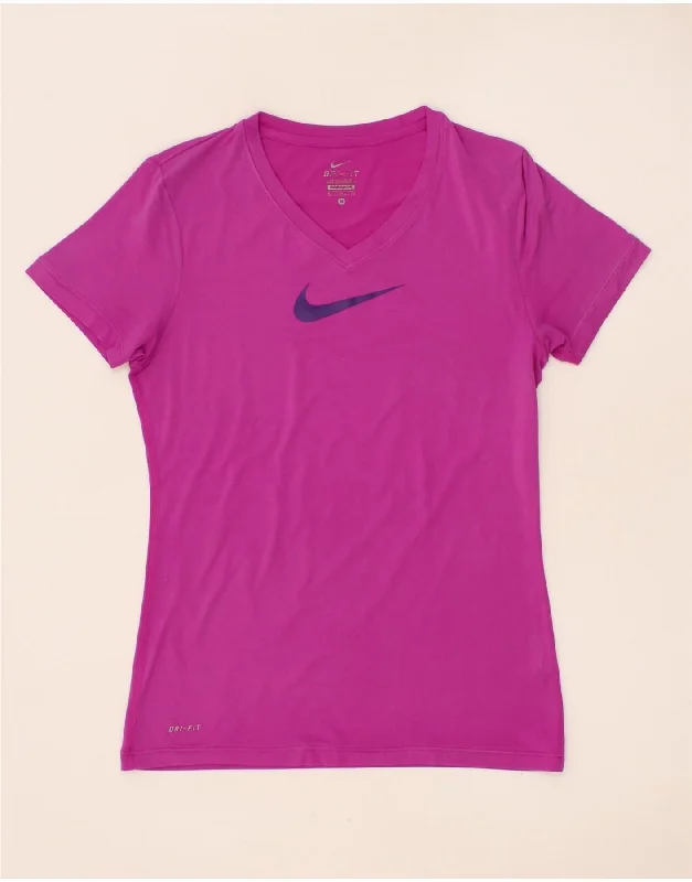 NIKE Womens Dri Fit Graphic T-Shirt Top UK 14 Medium Pink Collared Crew Neck Turtle Neck NIKE Womens Dri Fit Graphic T-Shirt Top UK 14 Medium Pink Collared Crew Neck Turtle Neck