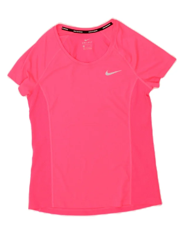 NIKE Womens Dri Fit Running T-Shirt Top UK 10 Small Pink Polyester Ribbed Striped Patterned NIKE Womens Dri Fit Running T-Shirt Top UK 10 Small Pink Polyester Ribbed Striped Patterned