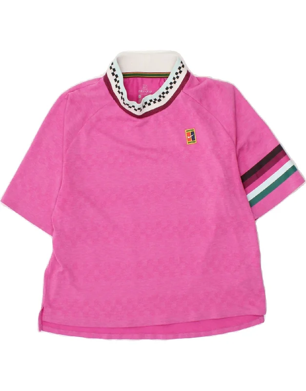NIKE Womens Dri Fit T-Shirt Top UK 10 Small Pink Striped Polyester Terry Blend Velvet Blend Canvas Blend NIKE Womens Dri Fit T-Shirt Top UK 10 Small Pink Striped Polyester Terry Blend Velvet Blend Canvas Blend