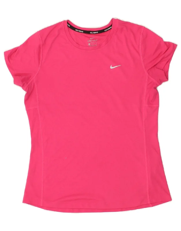 NIKE Womens Dri Fit T-Shirt Top UK 14 Medium Pink Polyester Print Jacquard Patchwork NIKE Womens Dri Fit T-Shirt Top UK 14 Medium Pink Polyester Print Jacquard Patchwork