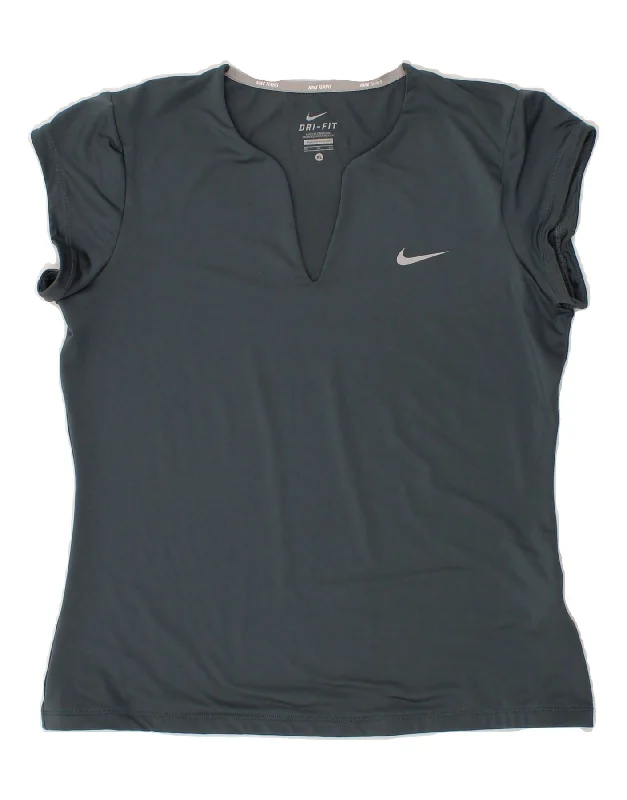 NIKE Womens Dri Fit T-Shirt Top UK 18 XL Grey Polyester Terry Blend Velvet Blend Canvas Blend