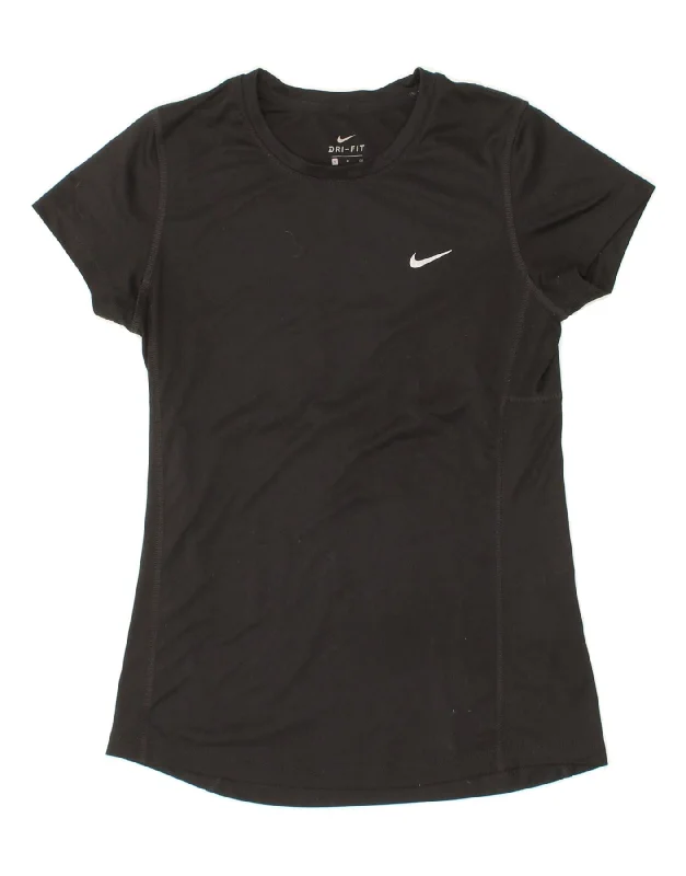 NIKE Womens Dri Fit T-Shirt Top UK 8 Small Black Polyester Machine Wash Dry Clean Hand Wash NIKE Womens Dri Fit T-Shirt Top UK 8 Small Black Polyester Machine Wash Dry Clean Hand Wash