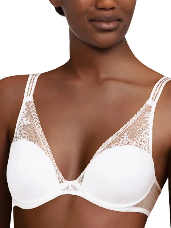 Maddie Plunge T-Shirt Bra - White Fleece Nylon Spandex