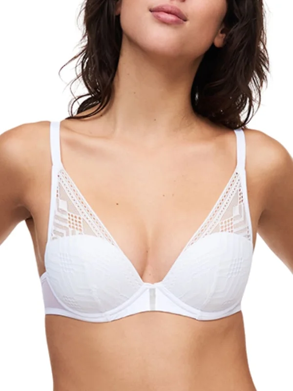 Ondine Plunge T-Shirt Bra - White Notch Collar Peter Pan Collar Cowl Neck
