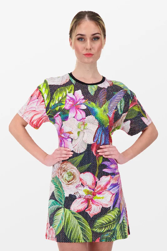 Philipp Plein Black Flowers T-Shirt Dress Cozy Warm Stylish