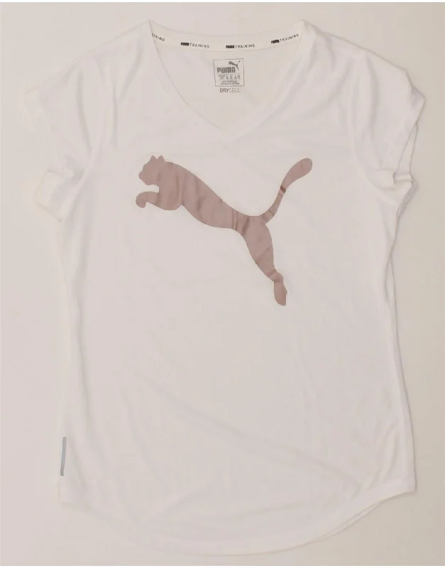 PUMA Womens Graphic T-Shirt Top UK 12 Medium White Anti-Shrink Durable Soft