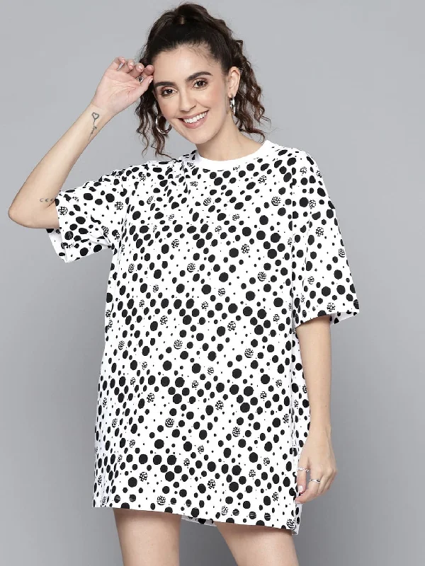 Women Black Polka Dots T-Shirt Dress Solid Color Striped Floral