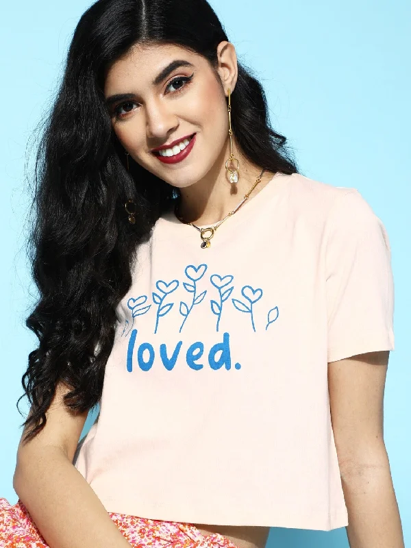 Women Cream Loved Boxy Crop T-Shirt Modern Contemporary Chic