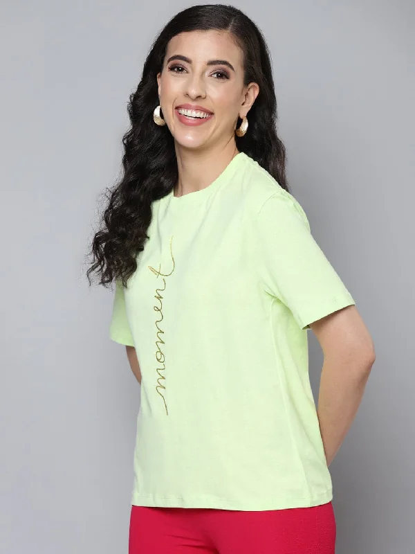 Women Mint Green Moment Gold Foil Regular T-Shirt Anti-Pilling Machine Wash Handmade Women Mint Green Moment Gold Foil Regular T-Shirt Anti-Pilling Machine Wash Handmade