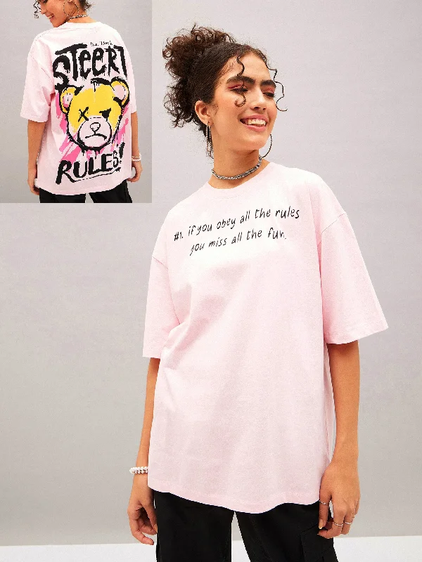 Women Pastel Pink Street Rules Oversized T-shirt Chenille Fabric Brocade Fabric Lace Fabric Women Pastel Pink Street Rules Oversized T-shirt Chenille Fabric Brocade Fabric Lace Fabric