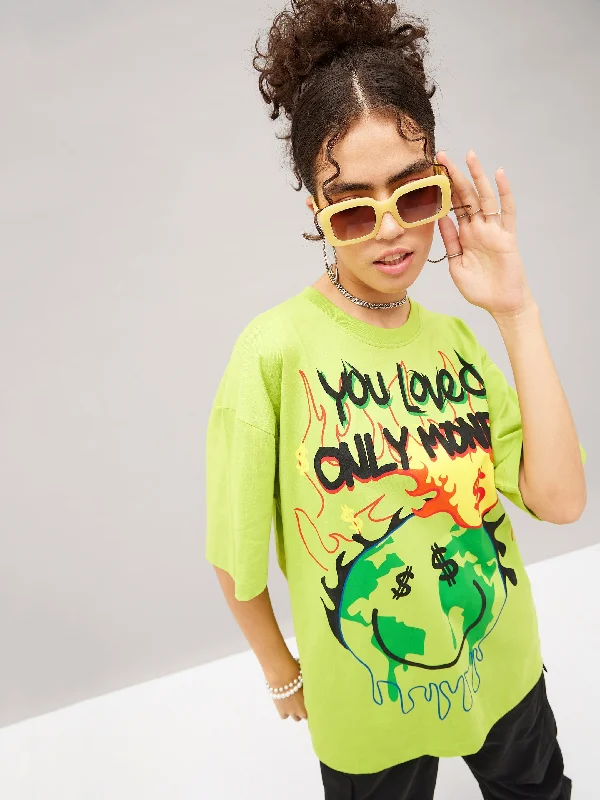 Women Green You Love Only Money Oversized T-shirt Wool Fabric Cashmere Fabric Tweed Fabric Women Green You Love Only Money Oversized T-shirt Wool Fabric Cashmere Fabric Tweed Fabric
