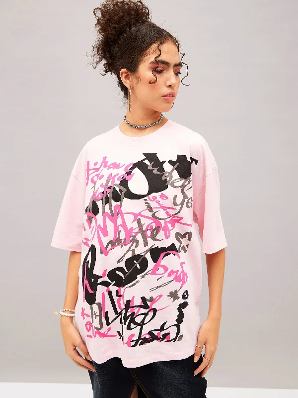 Women Pastel Pink Abstract Print Oversized T-shirt Jersey Fabric Tulle Fabric Batik Fabric Women Pastel Pink Abstract Print Oversized T-shirt Jersey Fabric Tulle Fabric Batik Fabric
