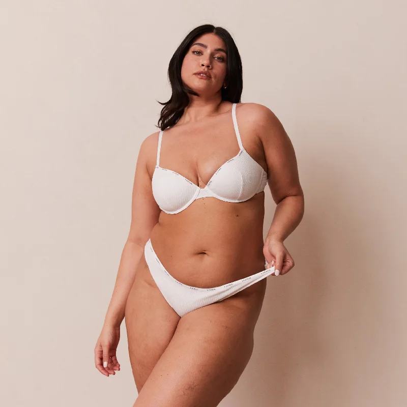 So Soft Ribbed T-Shirt Bra  - White Houndstooth Herringbone Solid