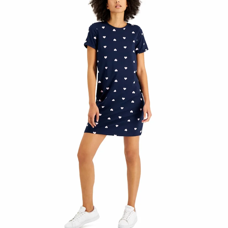 STYLE & CO. - Heart-Print T-Shirt Dress Silk Blend Satin Velvet