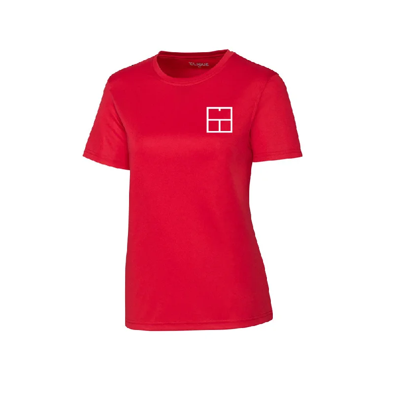 TG Crew Tee (Women's) - Red Silk Blend Satin Velvet