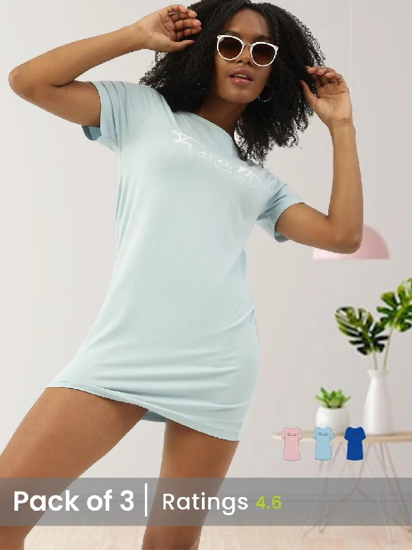 Twin Skin Women's T-shirt Dress (Pack of 3) Mesh Fabric Canvas Fabric Denim Fabric