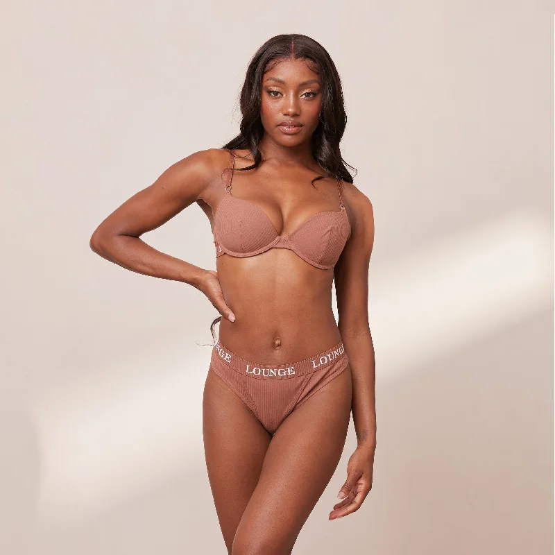 Ultra Comfort Ribbed T-Shirt Bra  - Mocha Mesh Blend Leather Blend Suede Blend