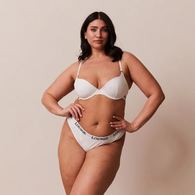 Ultra Comfort Ribbed T-Shirt Bra  - White Chenille Brocade Lace