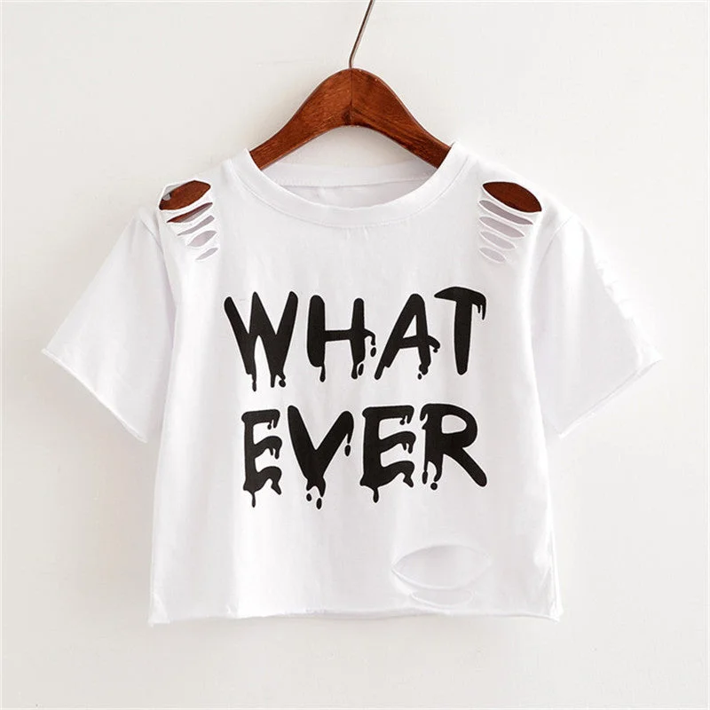 Women Crop Tops Harajuk Crew Neck Short Sleeve WHAT EVER printed T-Shirt Mesh Blend Leather Blend Suede Blend Women Crop Tops Harajuk Crew Neck Short Sleeve WHAT EVER printed T-Shirt Mesh Blend Leather Blend Suede Blend