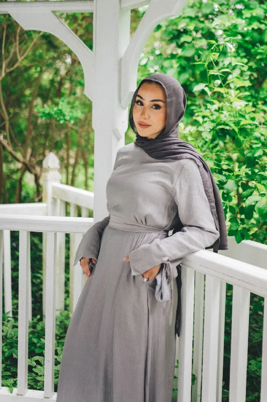 Amara Textured Maxi Dress- Gray Cozy Knitted Maxi Dress
