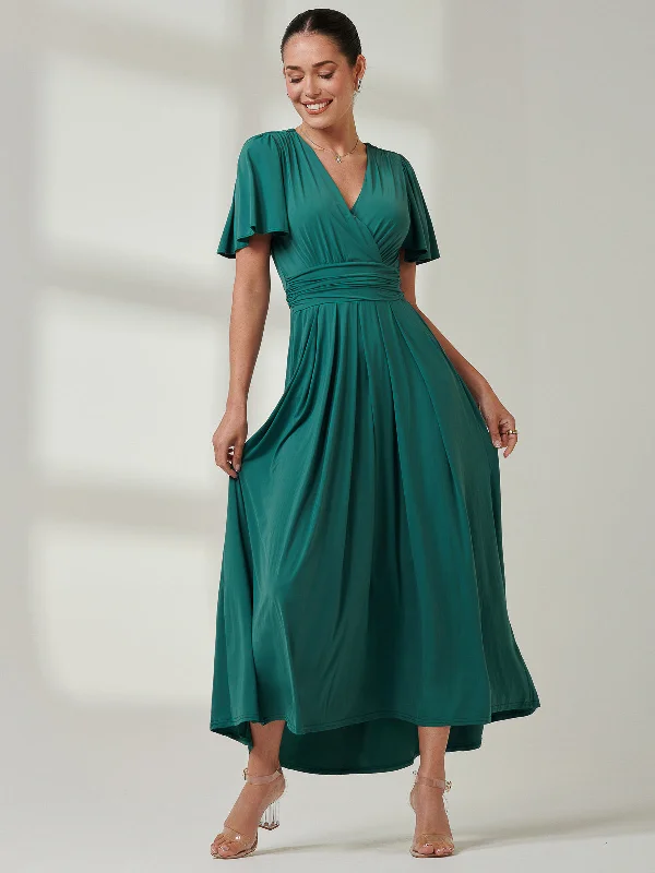 Angel Sleeve Super-Smooth Jersey Maxi Dress, Dark Teal Classic A-Line Maxi Dress