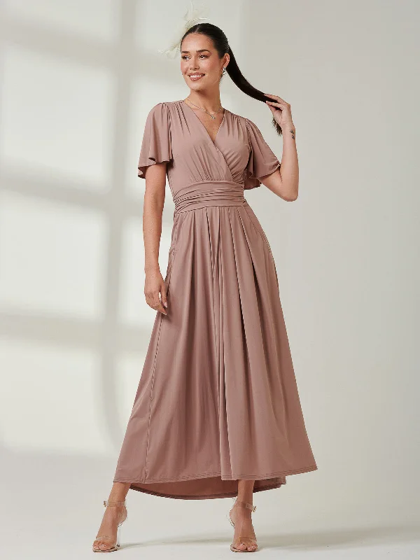 Angel Sleeve Super-Smooth Jersey Maxi Dress, Rose Taupe Classic A-Line Maxi Dress