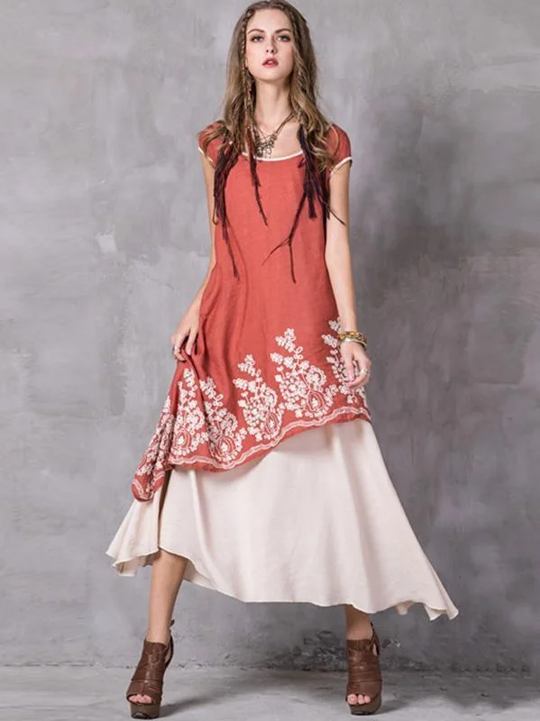 Asymmetric Embroidered Maxi Dress Stylish One-Shoulder Maxi Dress