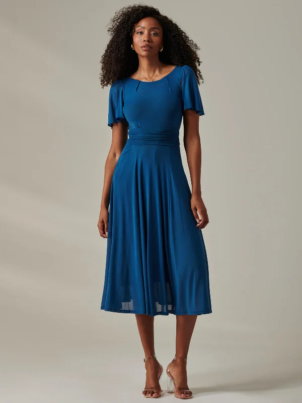 Ayla Plain Mesh Maxi Dress, Teal Elegant Maxi Dress with Lace